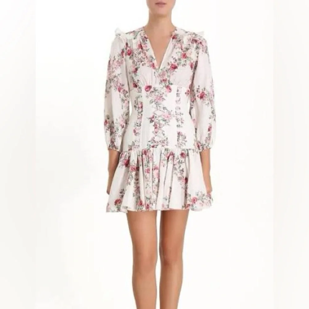 Zimmermann White Floral Mini Dress with Pink Roses - Picture 4 of 8